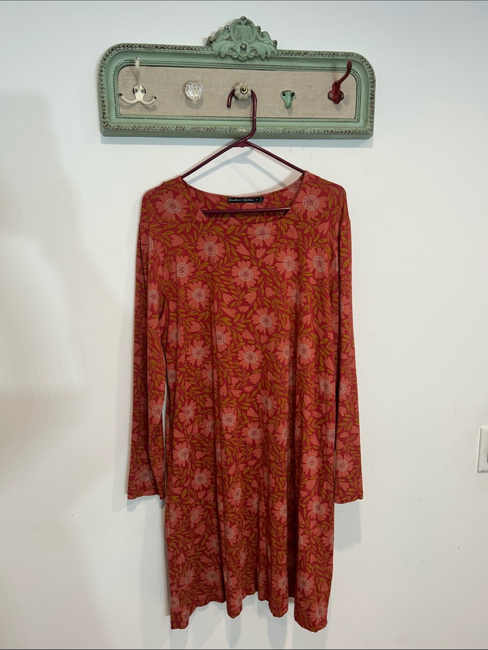 Gudrun Sjödén Women’s XL Rust Retro red Floral Long-Sleeve Shift Dress short - Picture 7 of 7